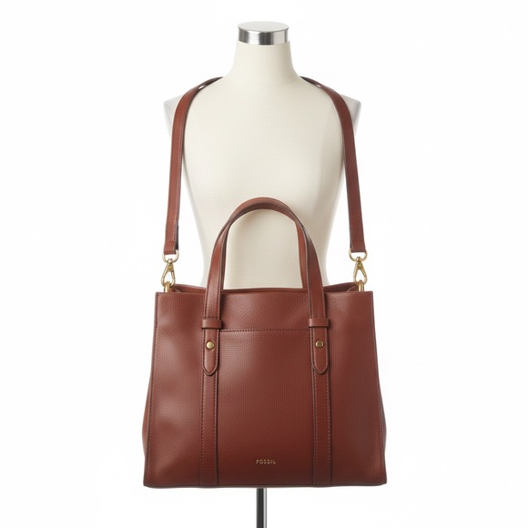 Fossil Women's Brown Leather Tote Bag - Picture 2 of 6
